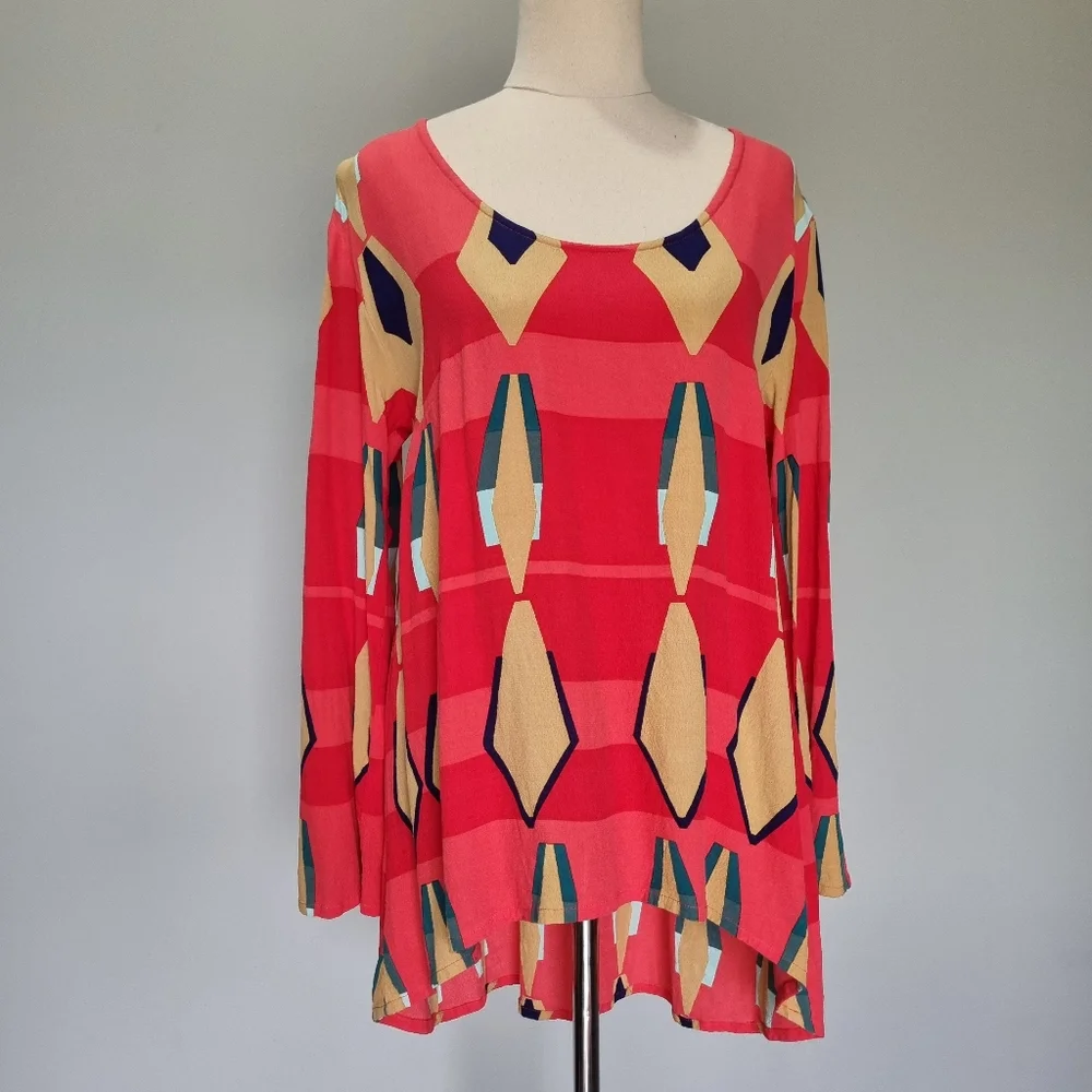 Mister Zimi Fez Billie Multicolour Geometroc Print Long Sleeve Top Size 14 - Picture 2 of 9
